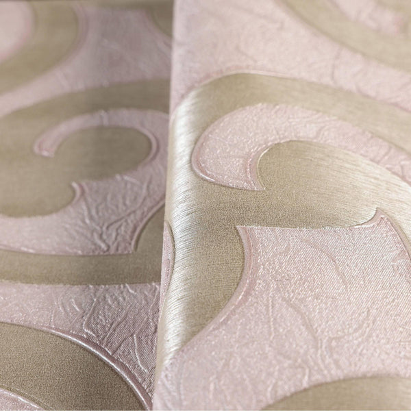 Luxury Pink Trellis Damask Wallpaper, Glam Non-Woven Wall Covering, 41.7"W x 398"H, Washable Removable for Living Room Bedroo