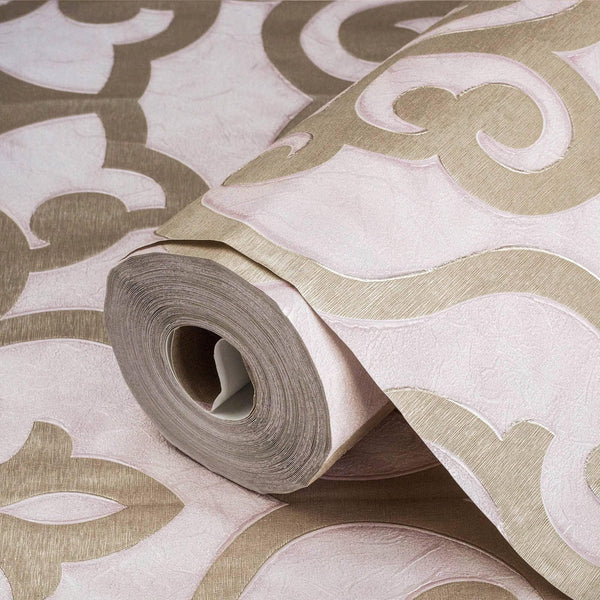 Luxury Pink Trellis Damask Wallpaper, Glam Non-Woven Wall Covering, 41.7"W x 398"H, Washable Removable for Living Room Bedroo