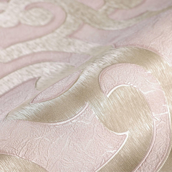 Luxury Pink Trellis Damask Wallpaper, Glam Non-Woven Wall Covering, 41.7"W x 398"H, Washable Removable for Living Room Bedroo