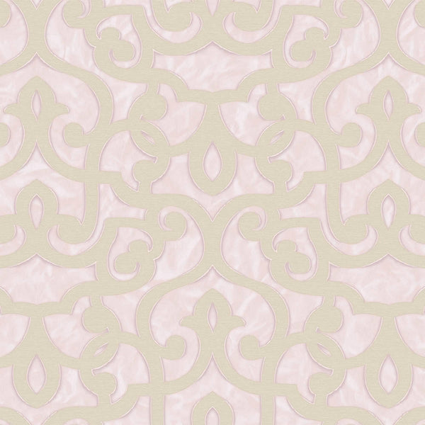 Luxury Pink Trellis Damask Wallpaper, Glam Non-Woven Wall Covering, 41.7"W x 398"H, Washable Removable for Living Room Bedroo