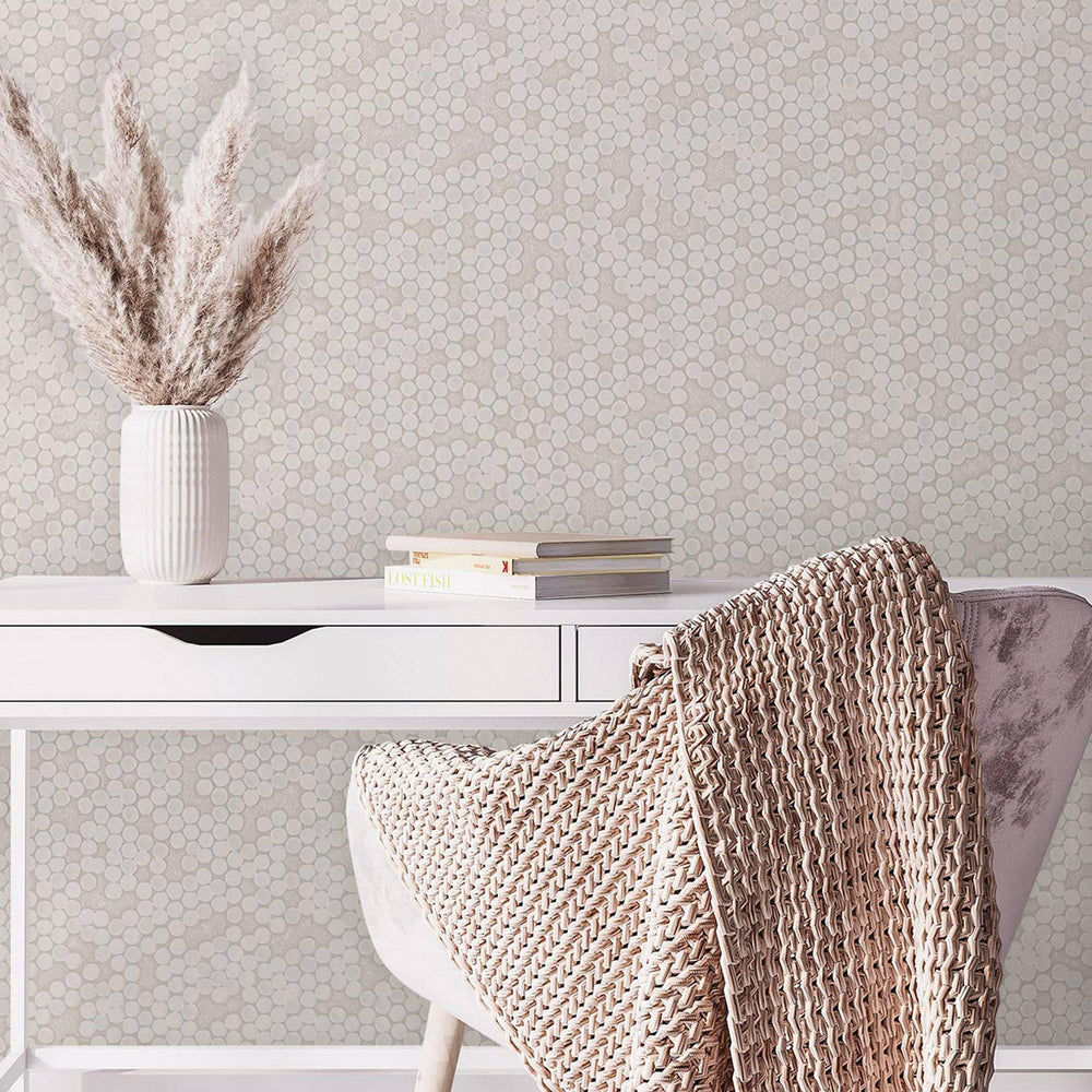 Luxury Beige Textured Embossed 3D Embossed Wallpaper, Premium Non-Woven Wall Covering, 41.7"W x 398"H, Washable Removable for