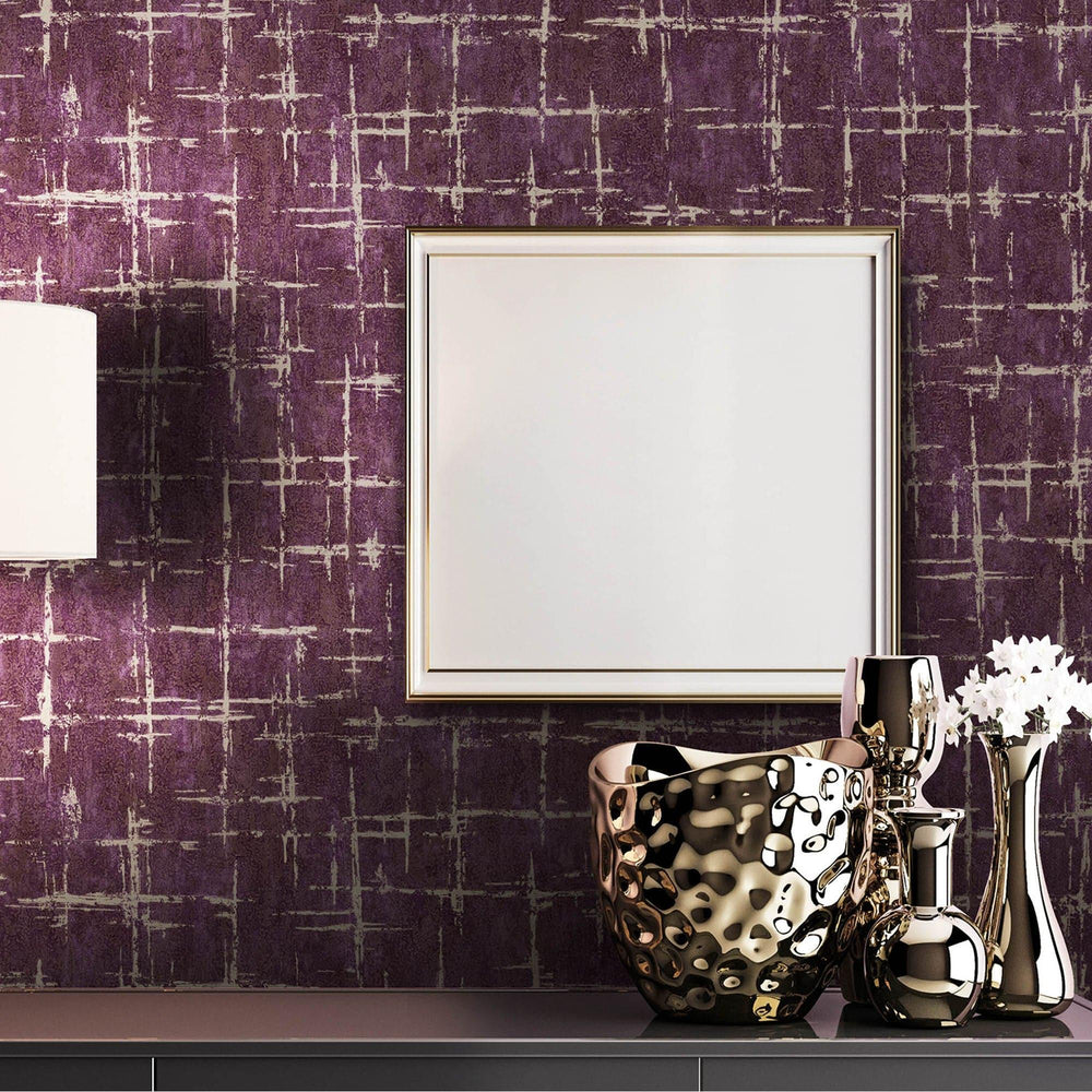 Luxury Purple Abstract Geometric 3D Embossed Wallpaper, Boho Non-Woven Wall Covering, 41.7"W x 398"H, Washable Removable for 
