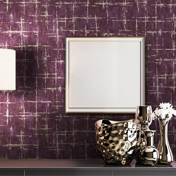 Luxury Purple Abstract Geometric 3D Embossed Wallpaper, Boho Non-Woven Wall Covering, 41.7"W x 398"H, Washable Removable for 