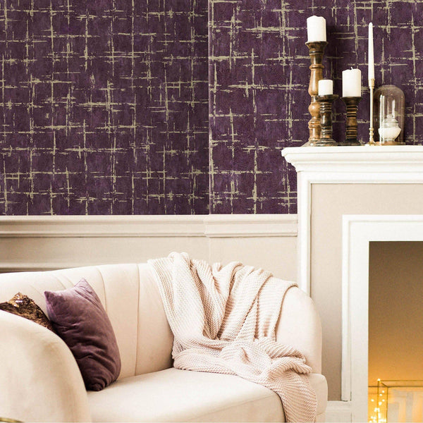 Luxury Purple Abstract Geometric 3D Embossed Wallpaper, Boho Non-Woven Wall Covering, 41.7"W x 398"H, Washable Removable for 