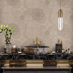 Luxury Beige Abstract Damask 3D Embossed Wallpaper, Traditional Non-Woven Wall Covering, 41.7"W x 398"H, Washable Removable f