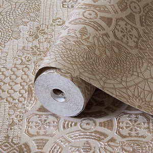Luxury Beige Abstract Damask 3D Embossed Wallpaper, Traditional Non-Woven Wall Covering, 41.7"W x 398"H, Washable Removable f