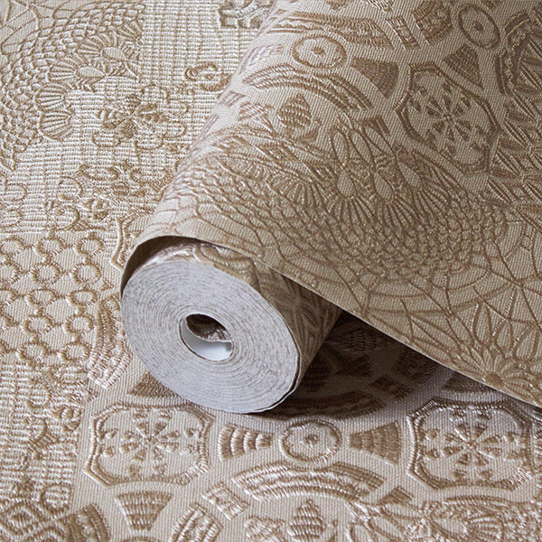 Luxury Beige Abstract Damask 3D Embossed Wallpaper, Traditional Non-Woven Wall Covering, 41.7"W x 398"H, Washable Removable f