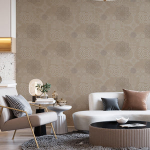 Luxury Beige Abstract Damask 3D Embossed Wallpaper, Traditional Non-Woven Wall Covering, 41.7"W x 398"H, Washable Removable f