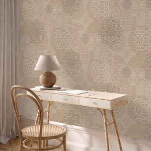Luxury Beige Abstract Damask 3D Embossed Wallpaper, Traditional Non-Woven Wall Covering, 41.7"W x 398"H, Washable Removable f