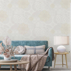 Luxury Cream Abstract Damask 3D Embossed Wallpaper, Boho Non-Woven Wall Covering, 41.7"W x 398"H, Washable Removable for Livi