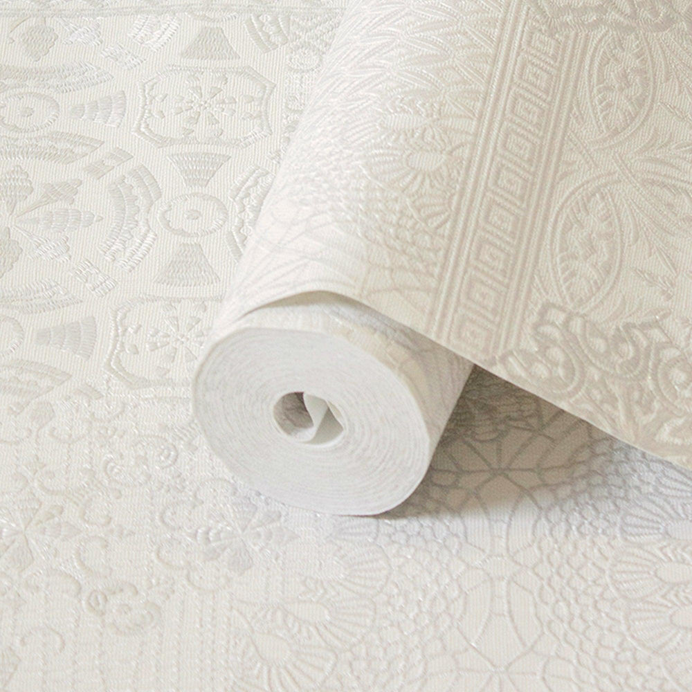 Luxury Cream Abstract Damask 3D Embossed Wallpaper, Boho Non-Woven Wall Covering, 41.7"W x 398"H, Washable Removable for Livi
