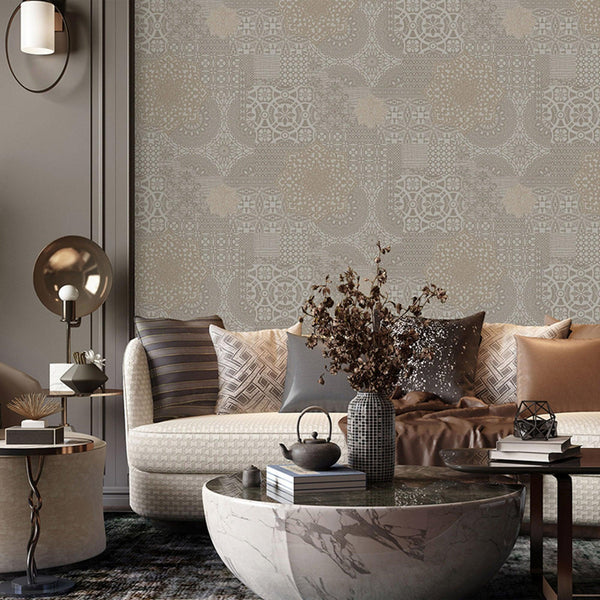 Luxury Brown Abstract Damask 3D Embossed Wallpaper, Rustic Non-Woven Wall Covering, 41.7"W x 398"H, Washable Removable for Li