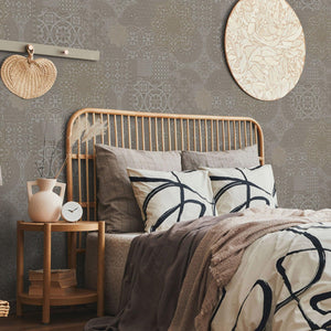 Luxury Brown Abstract Damask 3D Embossed Wallpaper, Rustic Non-Woven Wall Covering, 41.7"W x 398"H, Washable Removable for Li