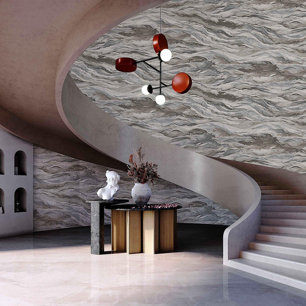 Luxury Brown Marble Stone 3D Embossed Wallpaper, Modern Non-Woven Wall Covering, 41.7"W x 614"H, Washable Removable for Livin