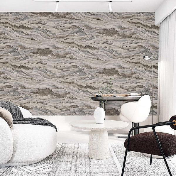 Luxury Brown Marble Stone 3D Embossed Wallpaper, Modern Non-Woven Wall Covering, 41.7"W x 614"H, Washable Removable for Livin
