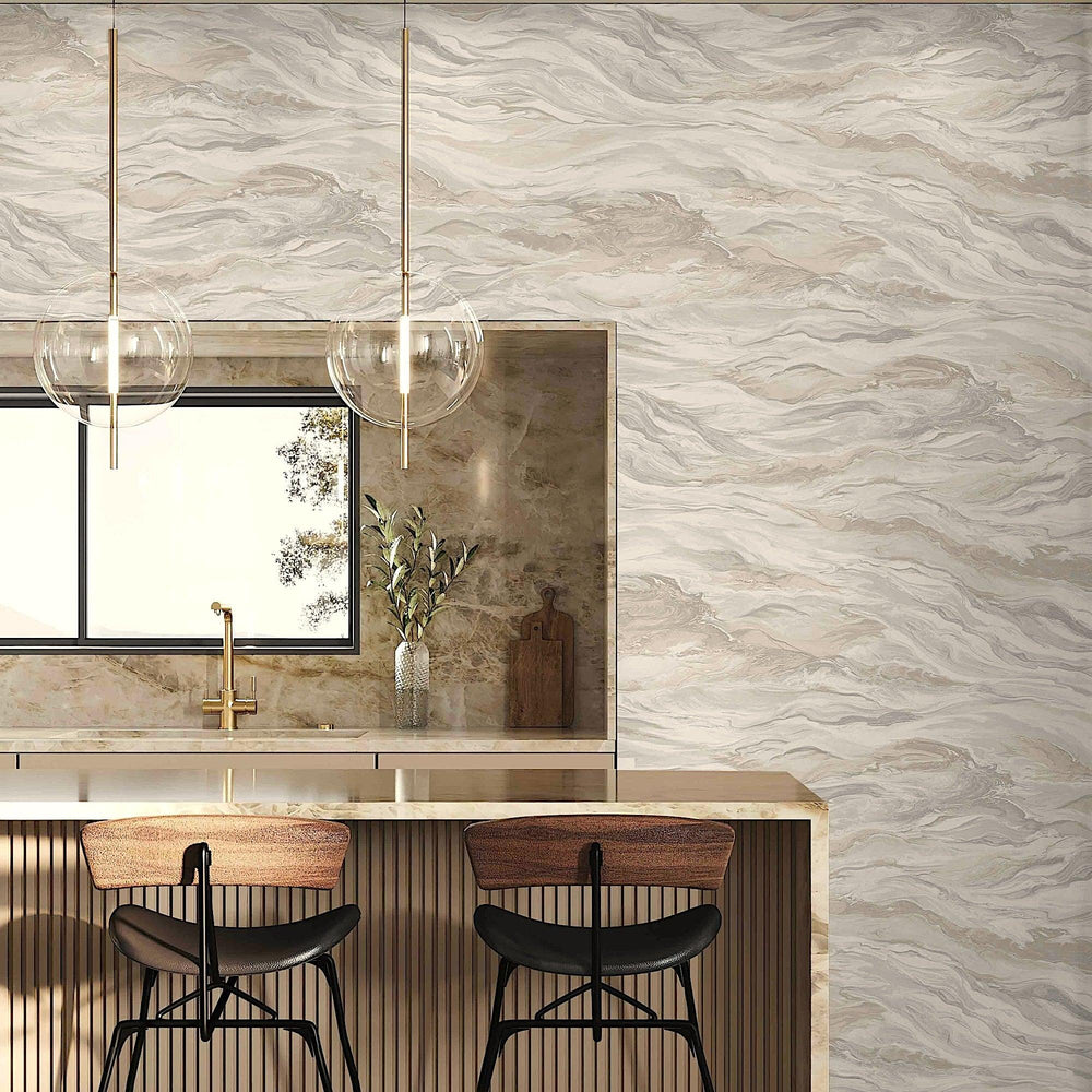 Luxury Beige Marble Stone 3D Embossed Wallpaper, Farmhouse Non-Woven Wall Covering, 41.7"W x 614"H, Washable Removable for Li