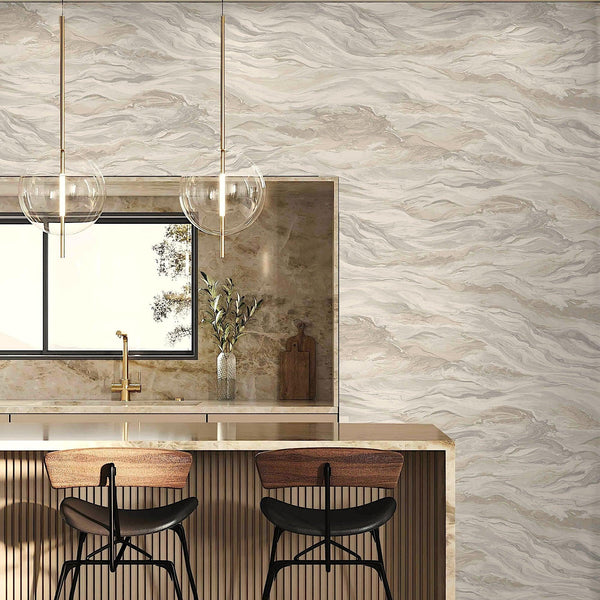 Luxury Beige Marble Stone 3D Embossed Wallpaper, Farmhouse Non-Woven Wall Covering, 41.7"W x 614"H, Washable Removable for Li
