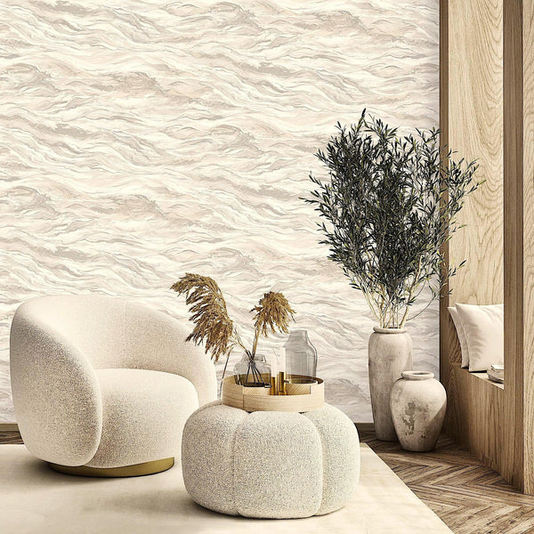 Luxury Beige Marble Stone 3D Embossed Wallpaper, Farmhouse Non-Woven Wall Covering, 41.7"W x 614"H, Washable Removable for Li