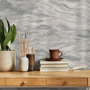 Luxury Blue Marble Stone 3D Embossed Wallpaper, Coastal Non-Woven Wall Covering, 41.7"W x 614"H, Washable Removable for Livin