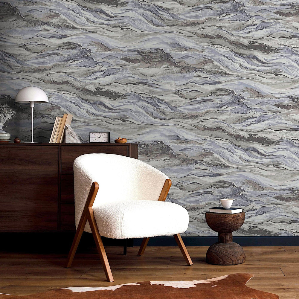 Luxury Blue Marble Stone 3D Embossed Wallpaper, Contemporary Non-Woven Wall Covering, 41.7"W x 614"H, Washable Removable for 