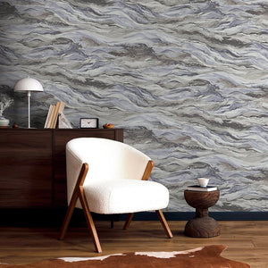 Luxury Blue Marble Stone 3D Embossed Wallpaper, Contemporary Non-Woven Wall Covering, 41.7"W x 614"H, Washable Removable for 
