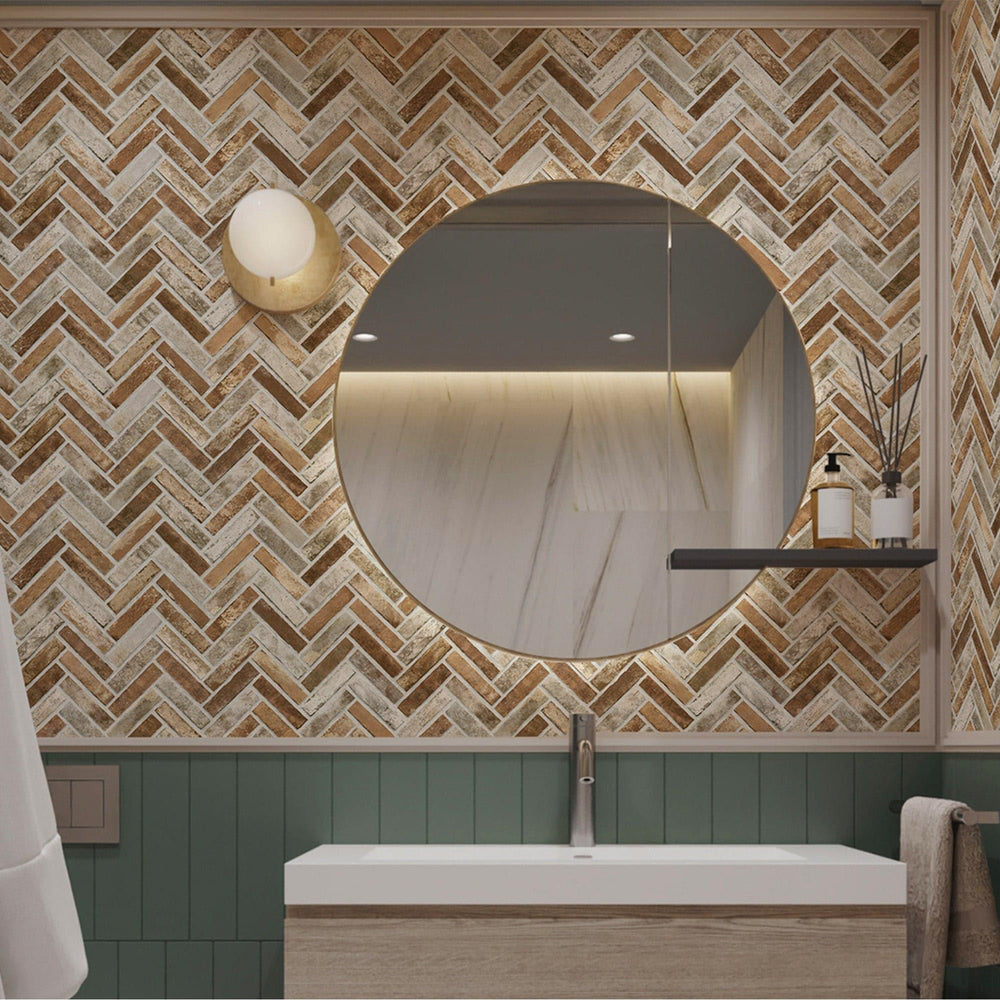 Luxury Beige Chevron Stone Textured Wallpaper, Rustic Non-Woven Wall Covering, 41.7"W x 398"H, Washable Removable for Living 