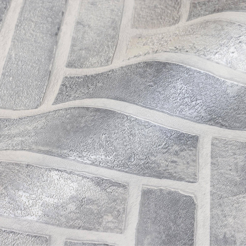 Luxury Gray Chevron Stone Textured Wallpaper, Coastal Non-Woven Wall Covering, 41.7"W x 398"H, Washable Removable for Living 