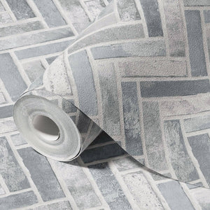Luxury Gray Chevron Stone Textured Wallpaper, Coastal Non-Woven Wall Covering, 41.7"W x 398"H, Washable Removable for Living 