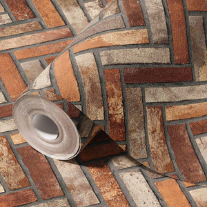 Luxury Brown Chevron Stone Textured Wallpaper, Country Non-Woven Wall Covering, 41.7"W x 398"H, Washable Removable for Living