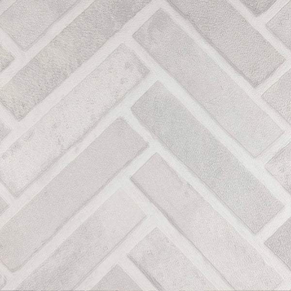 Luxury Ivory Chevron Stone Textured Wallpaper, Farmhouse Non-Woven Wall Covering, 41.7"W x 398"H, Washable Removable for Livi