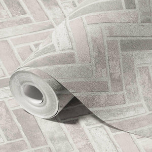 Luxury Ivory Chevron Stone Textured Wallpaper, Farmhouse Non-Woven Wall Covering, 41.7"W x 398"H, Washable Removable for Livi