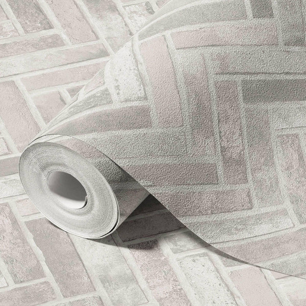 Luxury Ivory Chevron Stone Textured Wallpaper, Farmhouse Non-Woven Wall Covering, 41.7"W x 398"H, Washable Removable for Livi