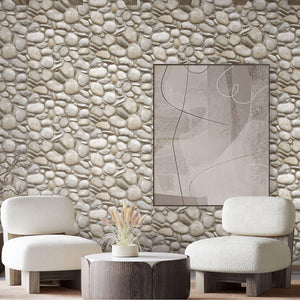 Luxury Beige Stone Embossed 3D Embossed Wallpaper, Boho Non-Woven Wall Covering, 41.7"W x 398"H, Washable Removable for Livin