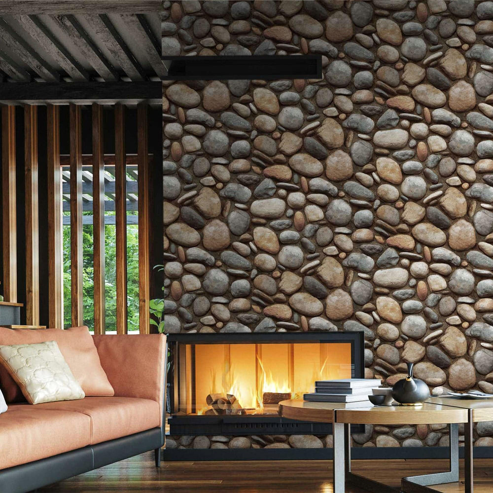 Luxury Brown Stone Embossed 3D Embossed Wallpaper, Lodge Non-Woven Wall Covering, 41.7"W x 398"H, Washable Removable for Livi