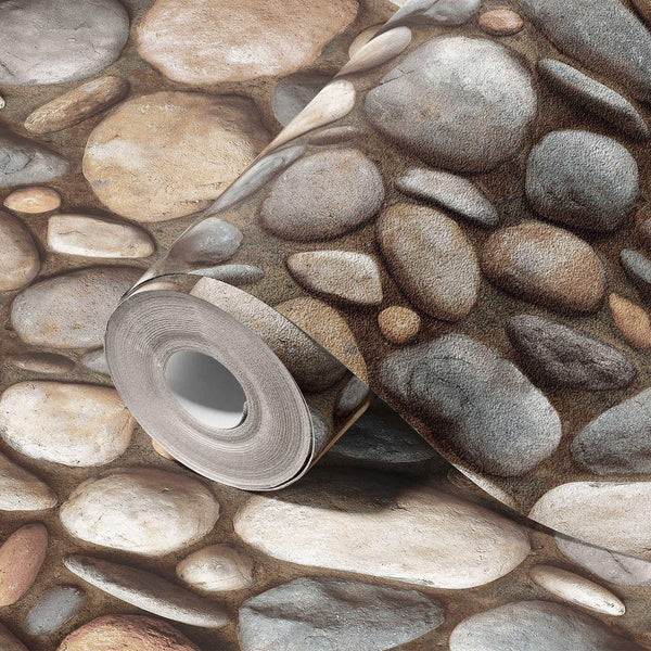 Luxury Brown Stone Embossed 3D Embossed Wallpaper, Lodge Non-Woven Wall Covering, 41.7"W x 398"H, Washable Removable for Livi
