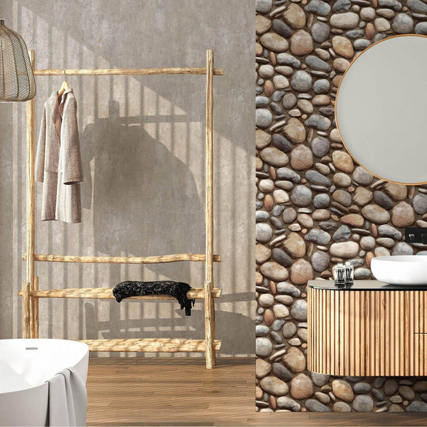 Luxury Brown Stone Embossed 3D Embossed Wallpaper, Lodge Non-Woven Wall Covering, 41.7"W x 398"H, Washable Removable for Livi