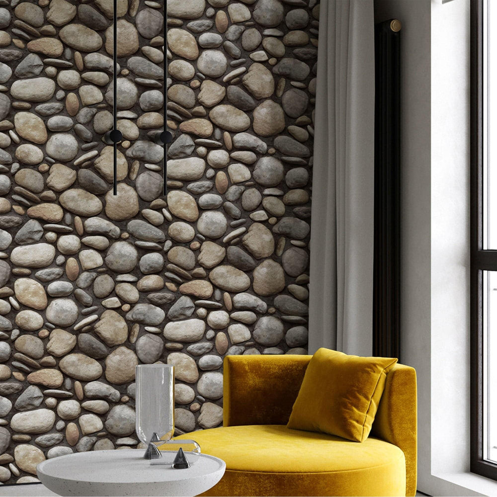 Luxury Beige Stone Embossed 3D Embossed Wallpaper, Farmhouse Non-Woven Wall Covering, 41.7"W x 398"H, Washable Removable for 