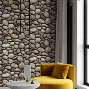 Luxury Beige Stone Embossed 3D Embossed Wallpaper, Farmhouse Non-Woven Wall Covering, 41.7"W x 398"H, Washable Removable for 
