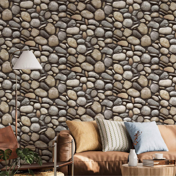 Luxury Beige Stone Embossed 3D Embossed Wallpaper, Farmhouse Non-Woven Wall Covering, 41.7"W x 398"H, Washable Removable for 