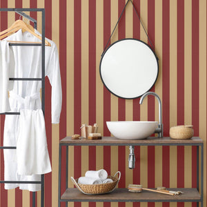 Luxury Red Striped Stripe Textured Wallpaper, Glam Non-Woven Wall Covering, 41.7"W x 614"H, Washable Removable for Living Roo