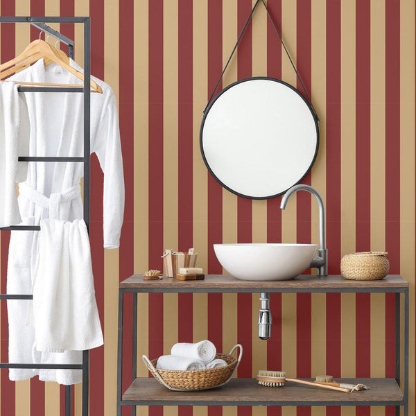 Luxury Red Striped Stripe Textured Wallpaper, Glam Non-Woven Wall Covering, 41.7"W x 614"H, Washable Removable for Living Roo