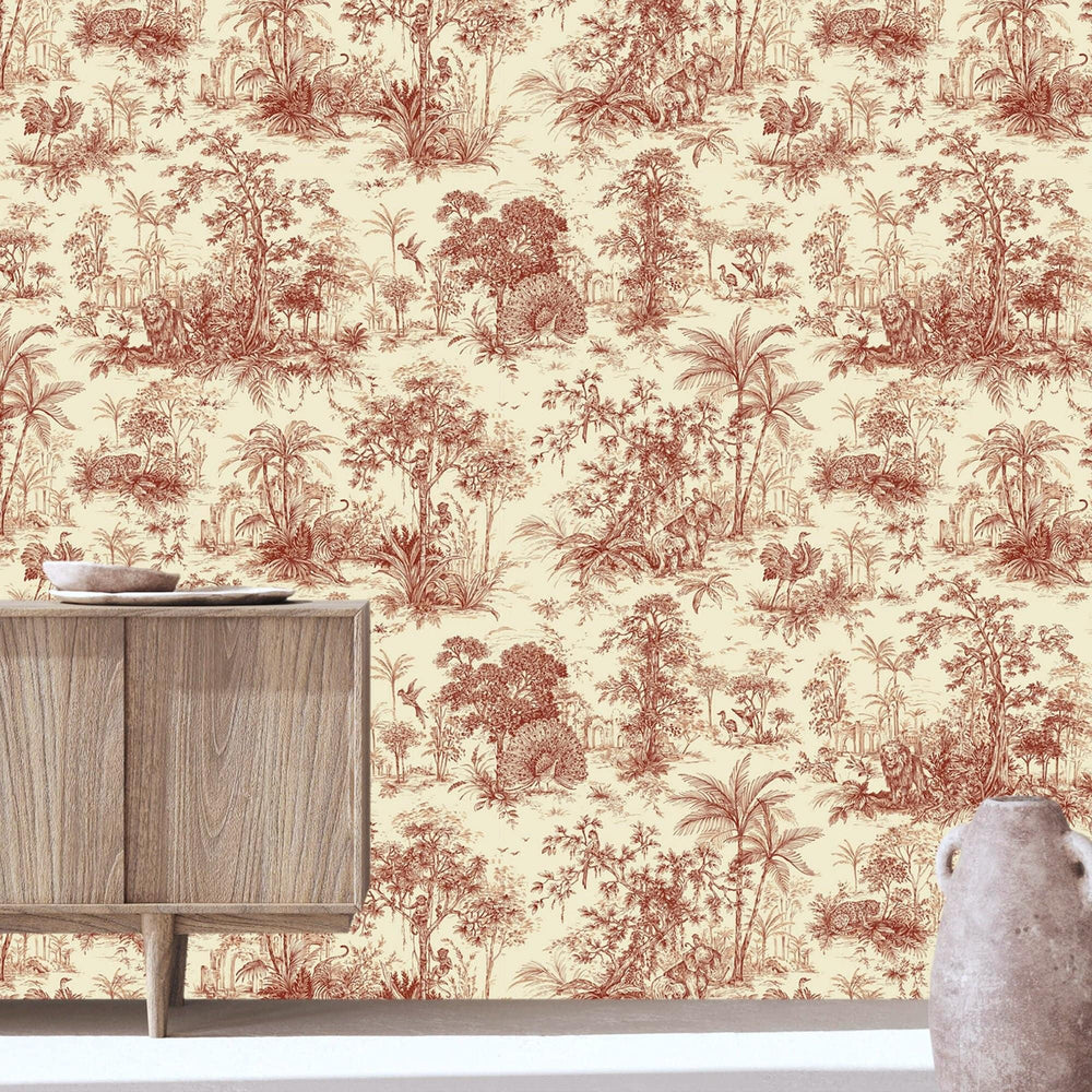 Luxury Cream Toile Tropical Textured Wallpaper, Victorian Non-Woven Wall Covering, 41.7"W x 614"H, Washable Removable for Liv