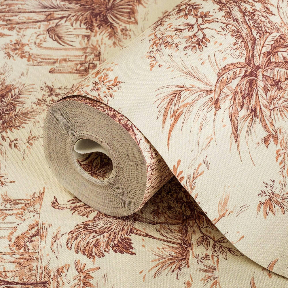 Luxury Cream Toile Tropical Textured Wallpaper, Victorian Non-Woven Wall Covering, 41.7"W x 614"H, Washable Removable for Liv