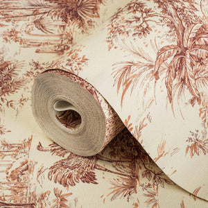 Luxury Cream Toile Tropical Textured Wallpaper, Victorian Non-Woven Wall Covering, 41.7"W x 614"H, Washable Removable for Liv