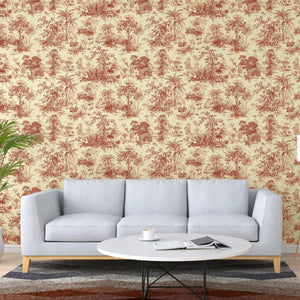 Luxury Cream Toile Tropical Textured Wallpaper, Victorian Non-Woven Wall Covering, 41.7"W x 614"H, Washable Removable for Liv