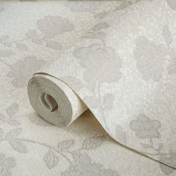 Luxury Ivory Textured Embossed 3D Embossed Wallpaper, Premium Non-Woven Wall Covering, 41.7"W x 398"H, Washable Removable for