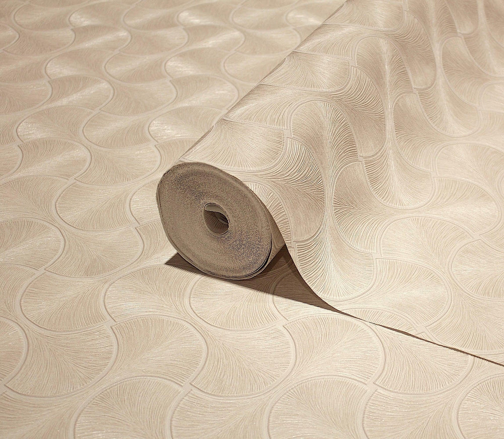 Luxury Beige Geometric Textured Wallpaper, Glam Non-Woven Wall Covering, 41.7"W x 614"H, Washable Removable for Living Room B