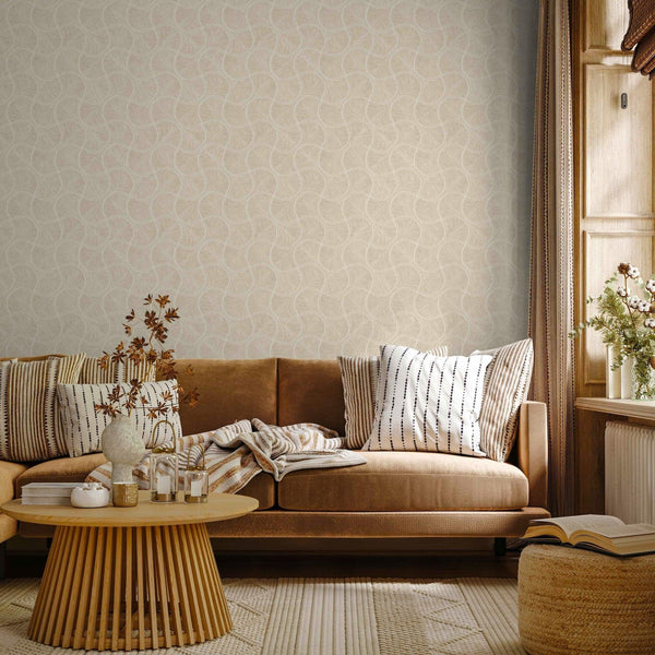 Luxury Beige Geometric Textured Wallpaper, Glam Non-Woven Wall Covering, 41.7"W x 614"H, Washable Removable for Living Room B