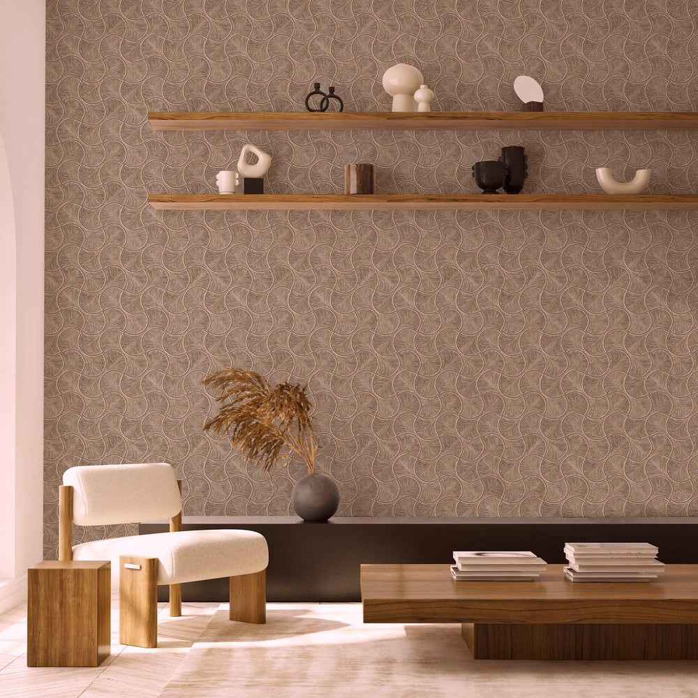 Luxury Brown Geometric Textured Wallpaper, Contemporary Non-Woven Wall Covering, 41.7"W x 614"H, Washable Removable for Livin
