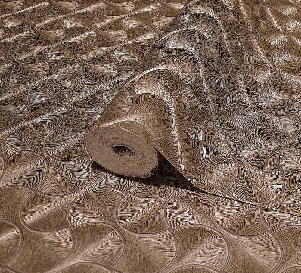 Luxury Brown Geometric Textured Wallpaper, Contemporary Non-Woven Wall Covering, 41.7"W x 614"H, Washable Removable for Livin